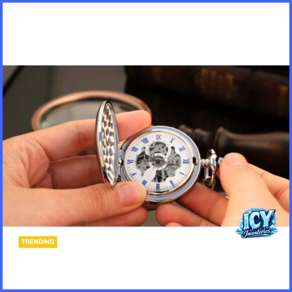 Mechanical Pocket Watch with Chain, Alloy Case, Roman Numerals